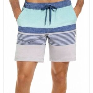 Hurley Men’s Volley Swim Shorts Swimming Trunks Board Shorts Blue Stripes XL NWT